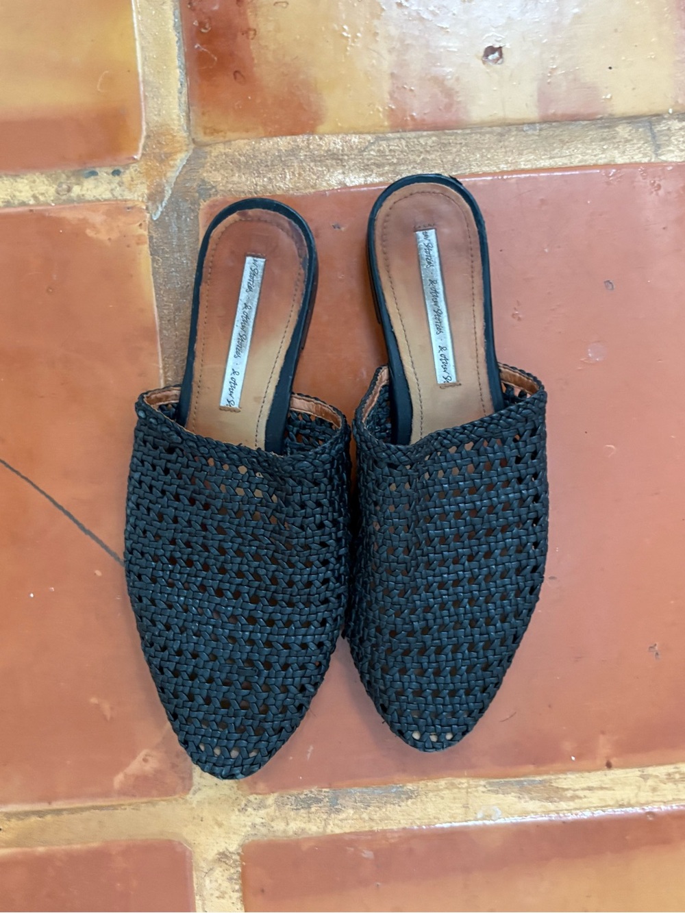 & Other Stories Woven Black Leather Pointed Toe Slide Mule Flats 38